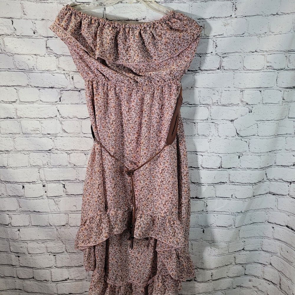 rue21 Floral Dress Womens XL Pink Excellent Off Shoulder High Low Belted Boho